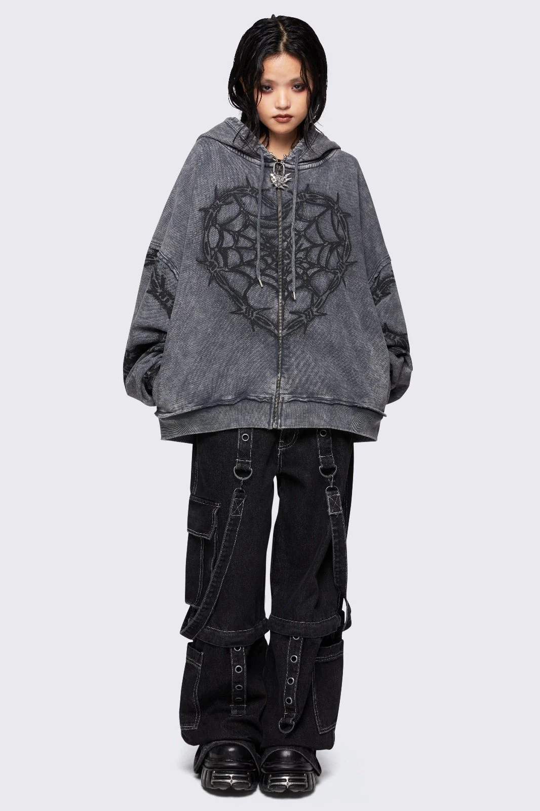Love Web Washed Zip Up Hoodie