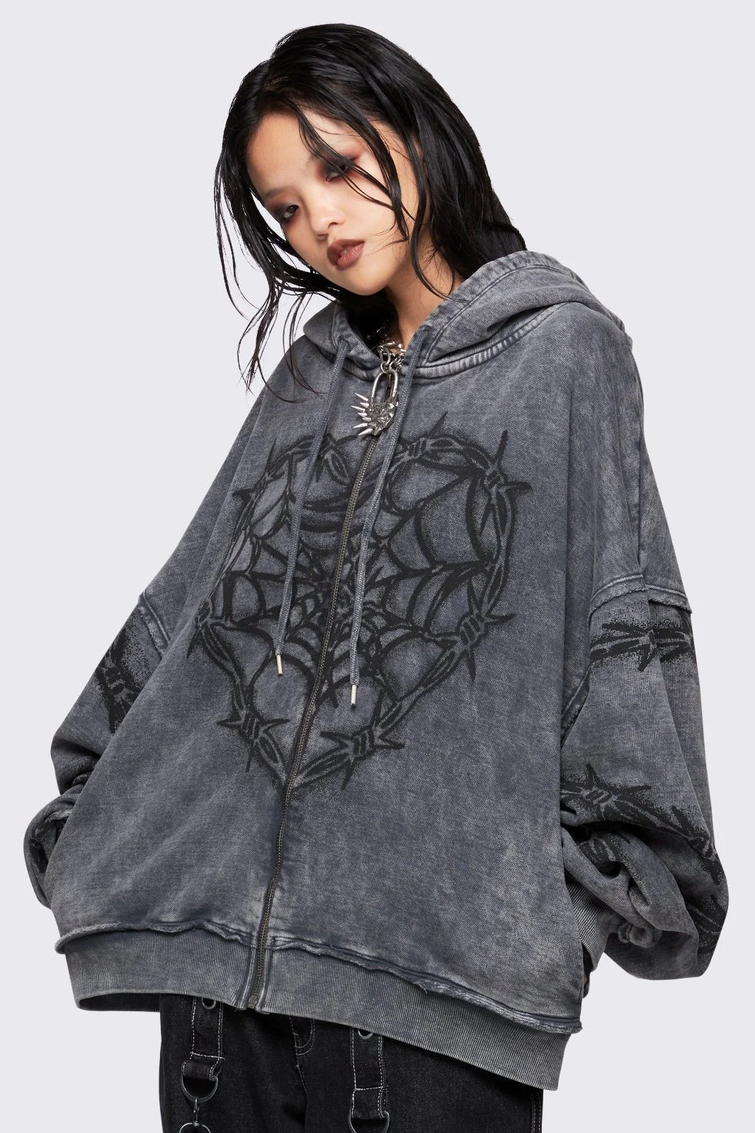 Love Web Washed Zip Up Hoodie