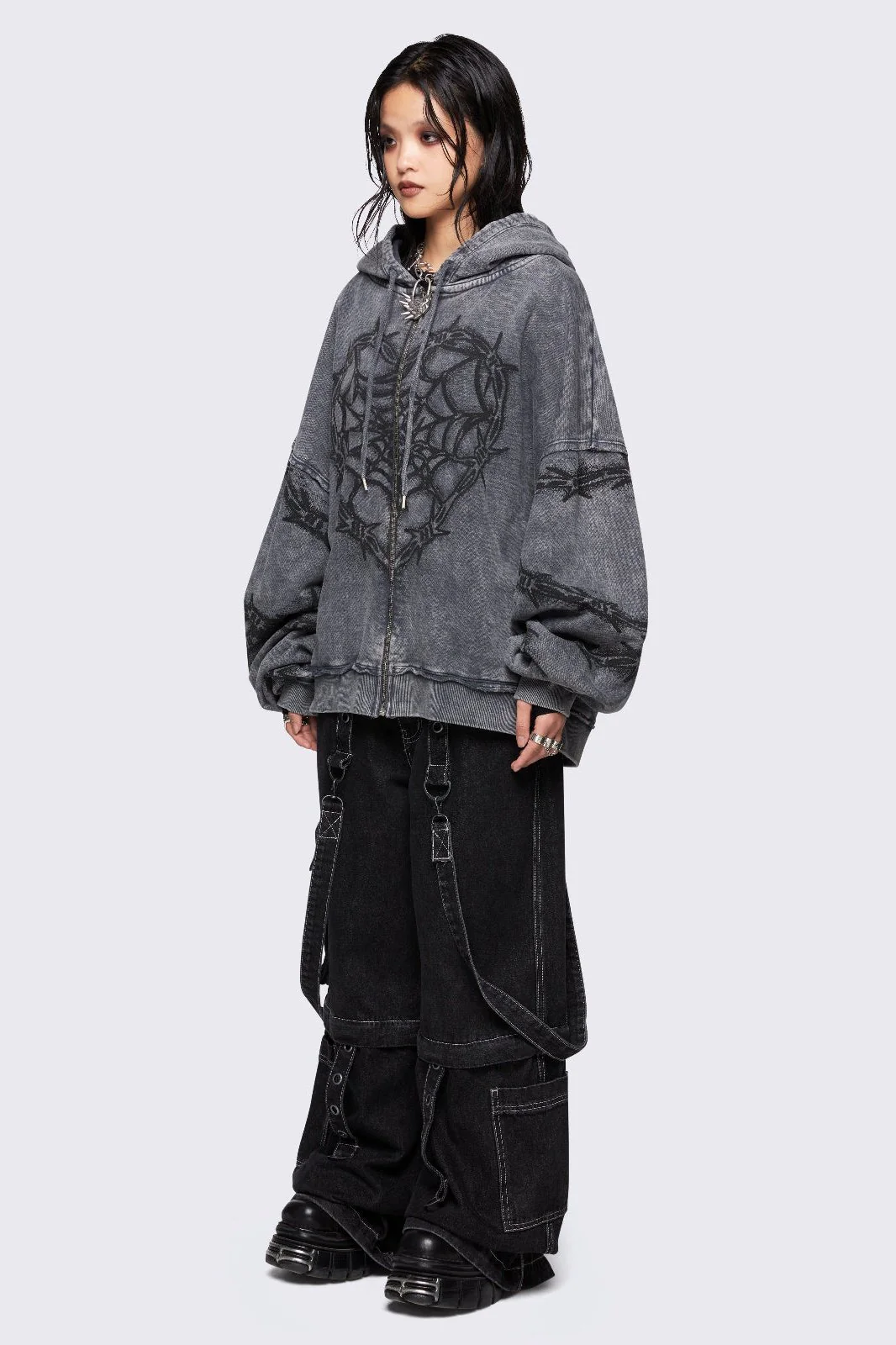 Love Web Washed Zip Up Hoodie