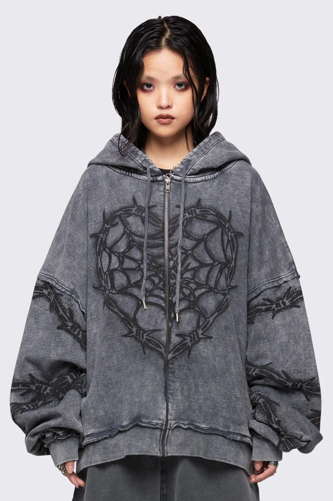 Love Web Washed Zip Up Hoodie