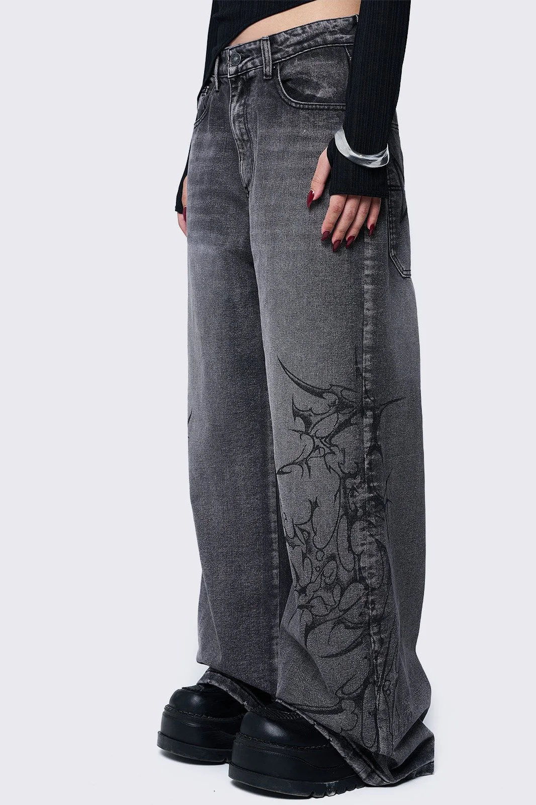 Blaze Grey Graphic Baggy Jeans
