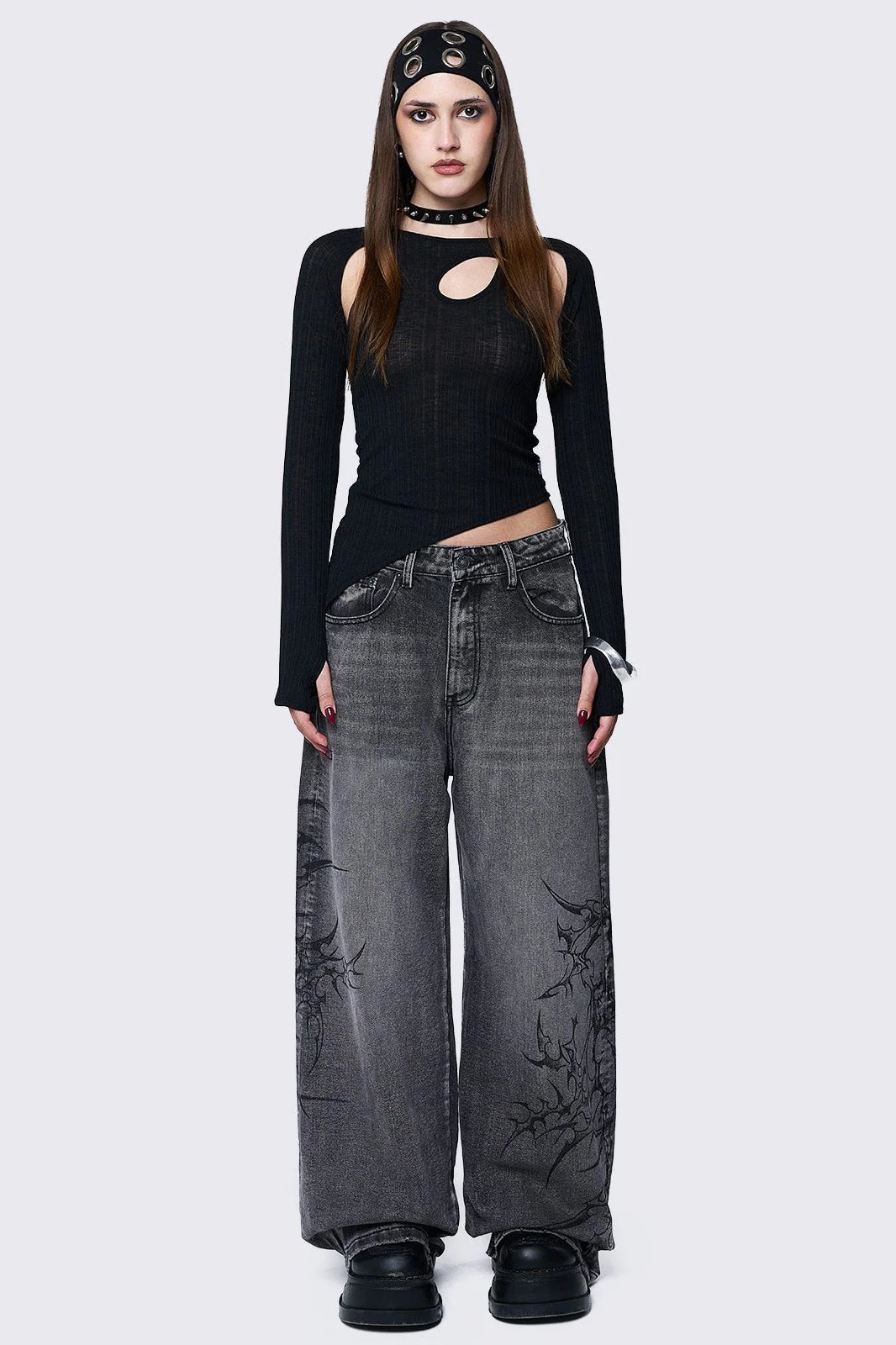 Blaze Grey Graphic Baggy Jeans
