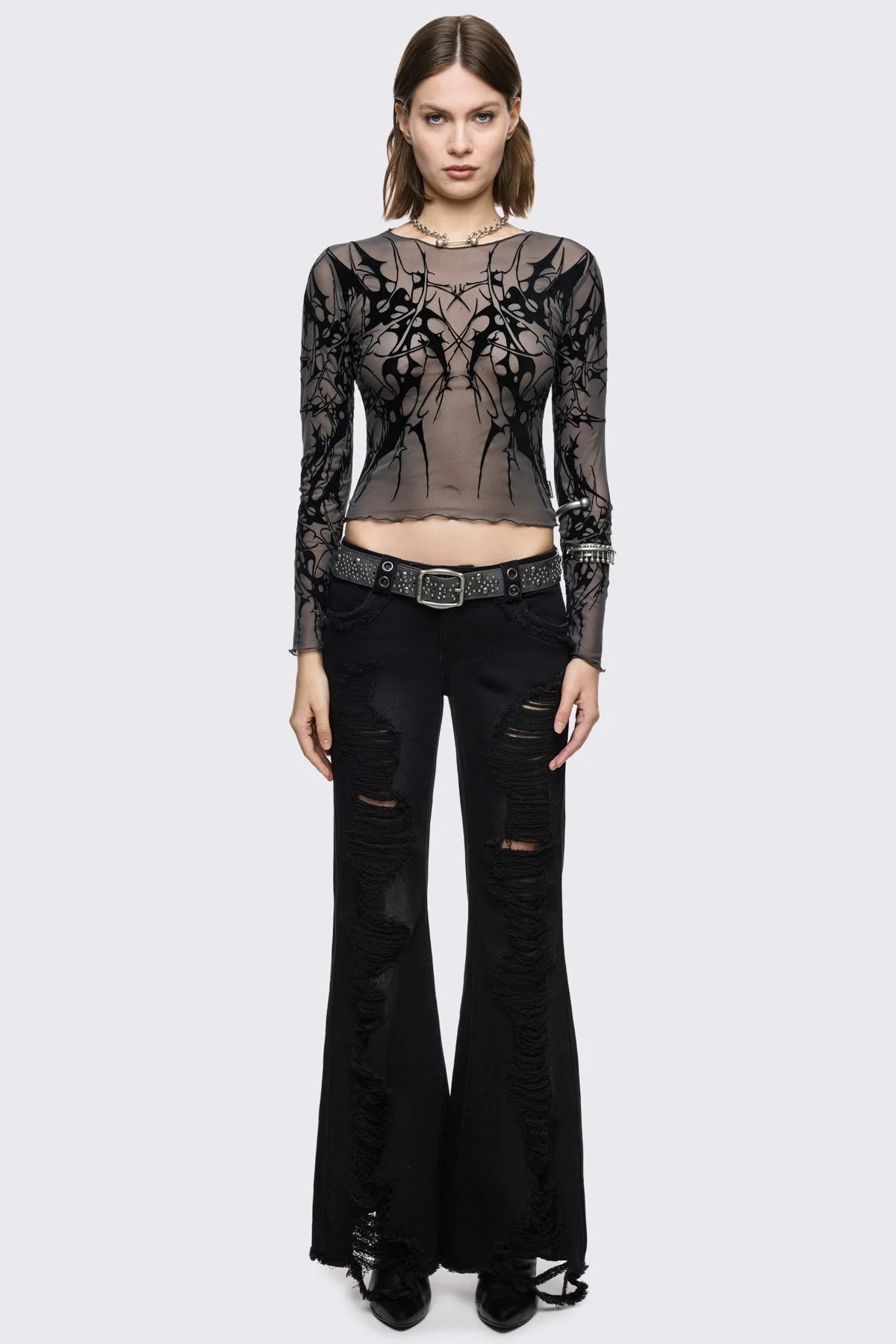 Cryptic Grey Mesh Top