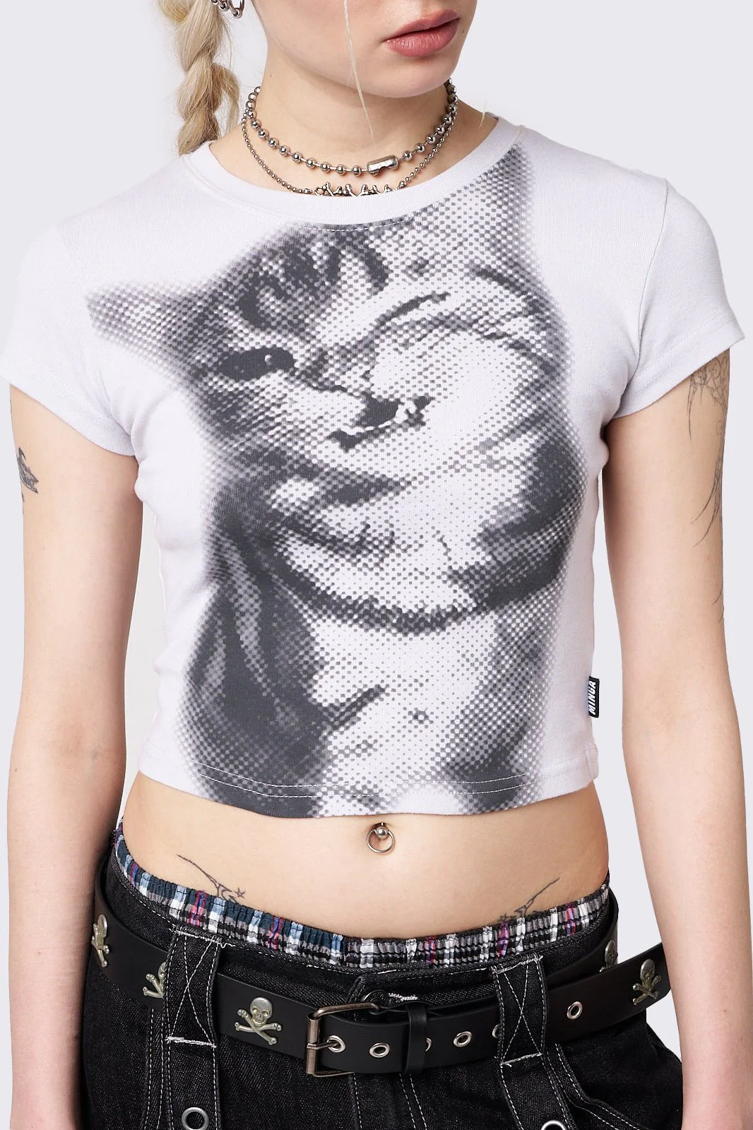 Pixel Kitty White Baby Tee