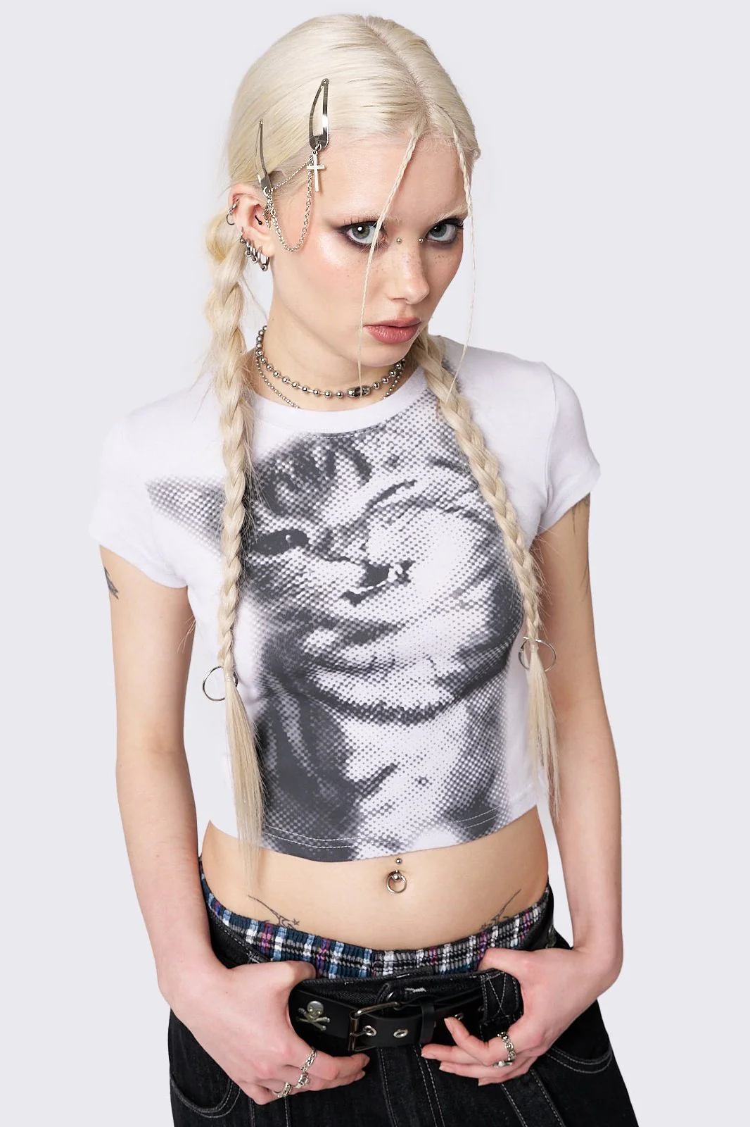 Pixel Kitty White Baby Tee