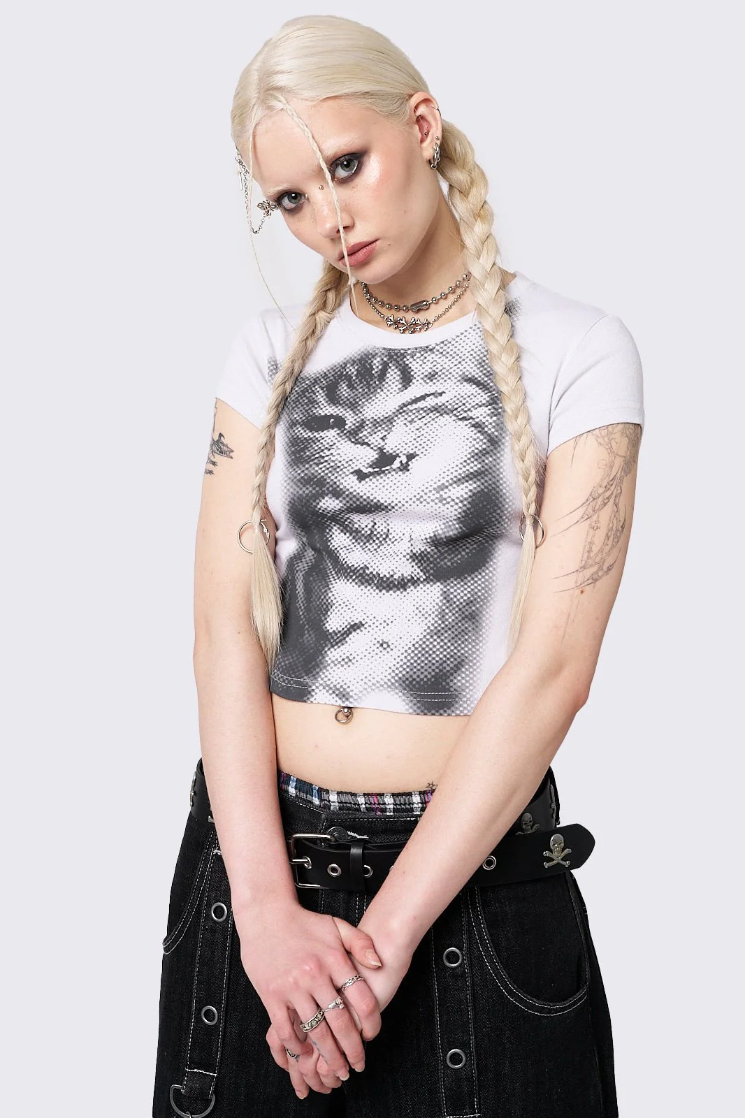 Pixel Kitty White Baby Tee