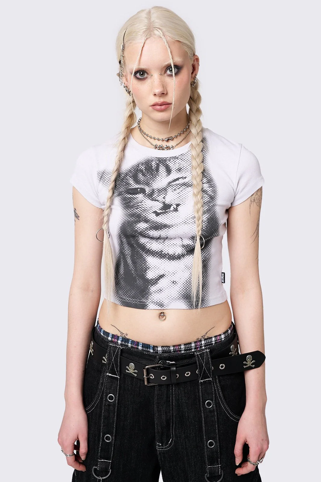 Pixel Kitty White Baby Tee