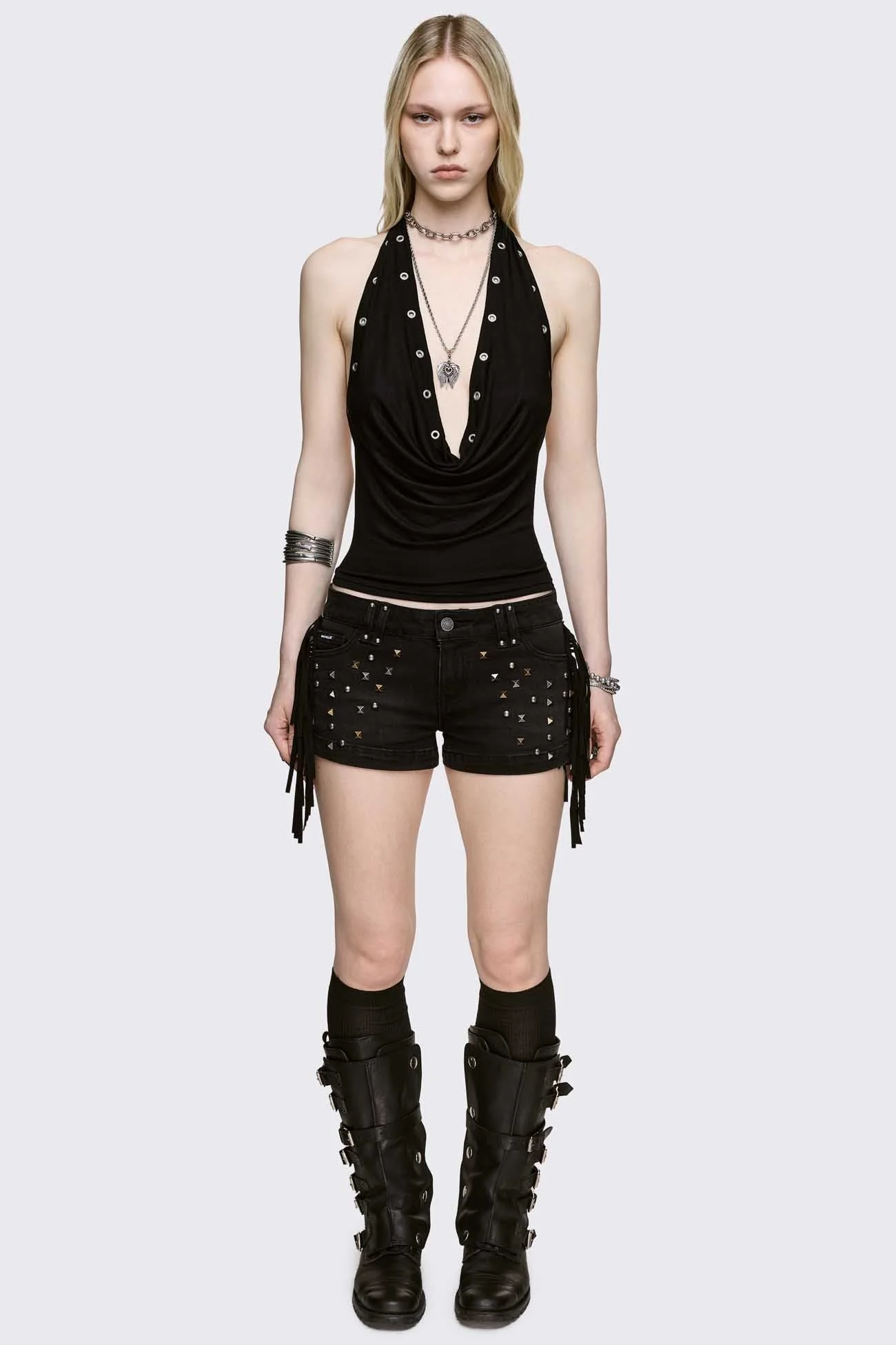 Fringe Mini Denim Shorts