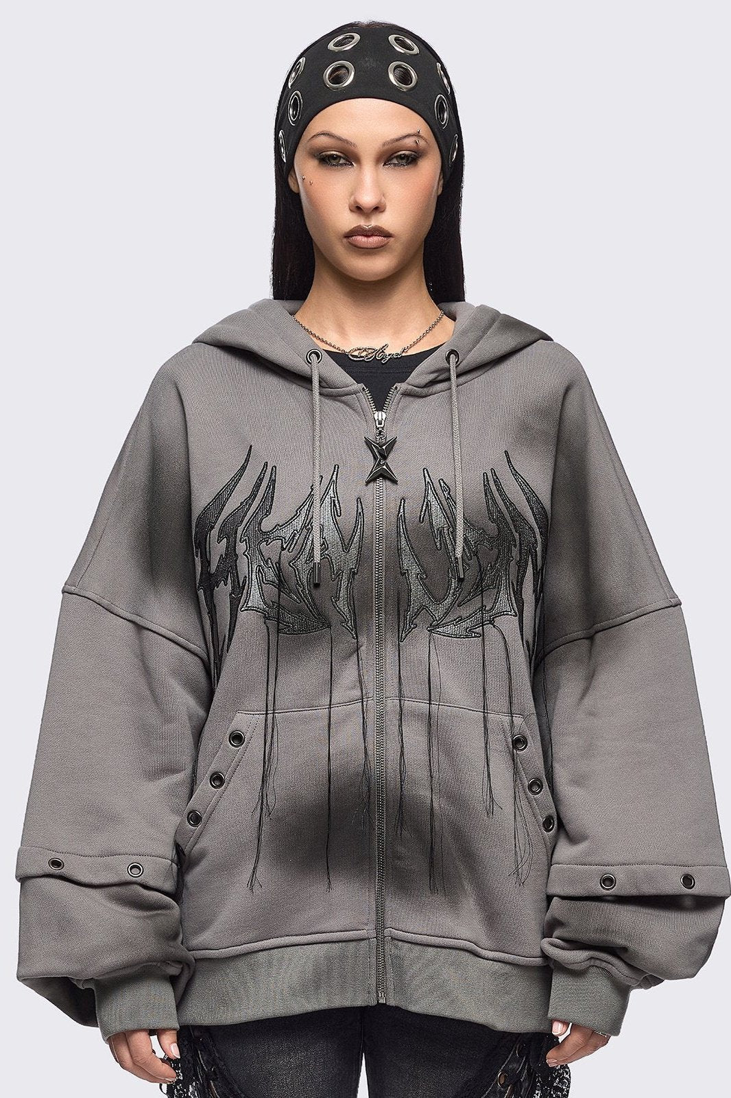 Heaven Grey Washed Zip Up Hoodie