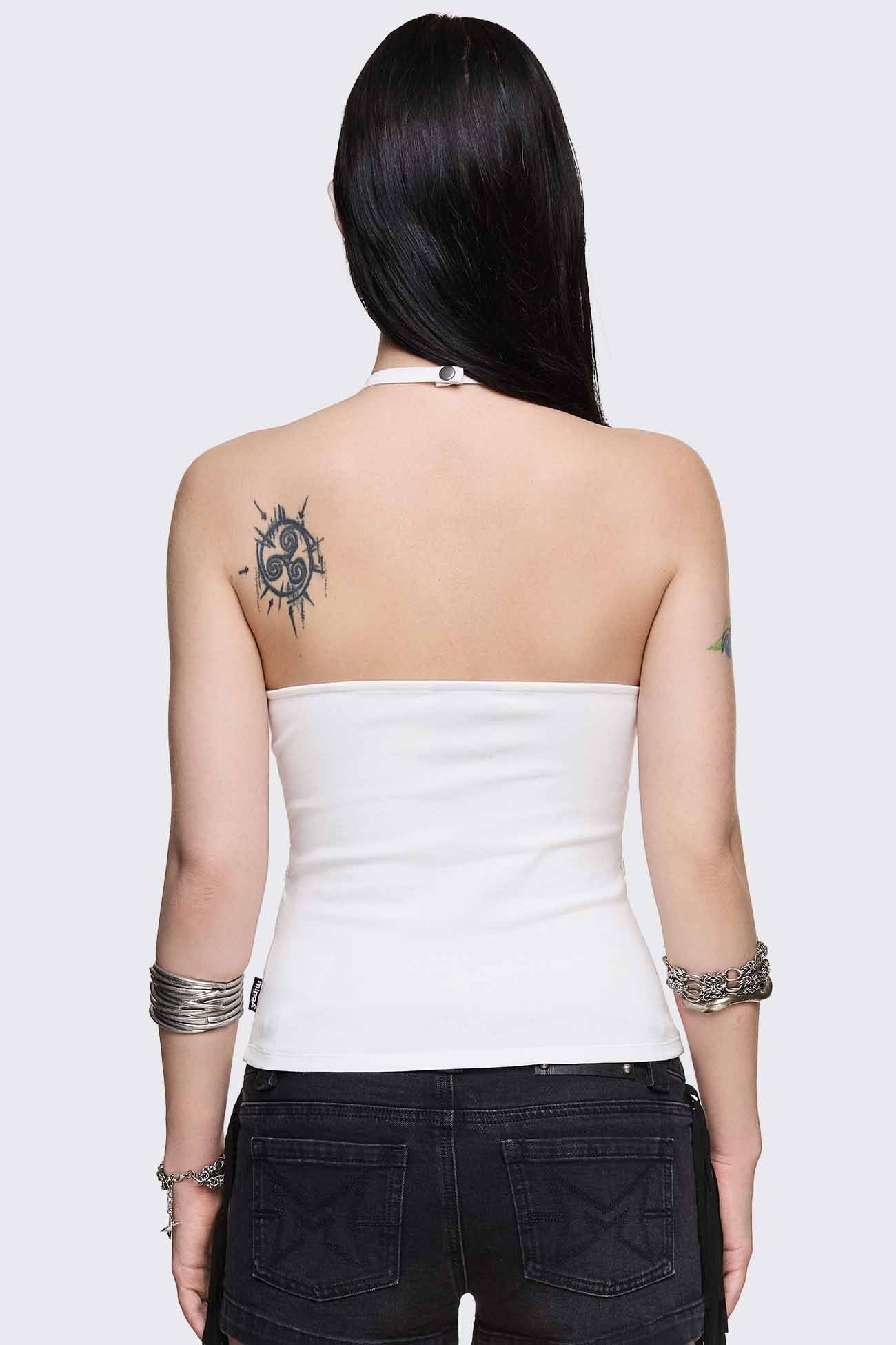 Unravel White Layered Chain Halter Top