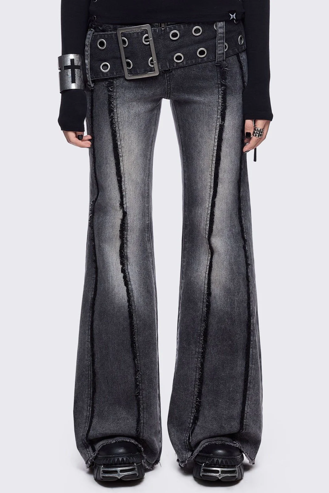 Gia Grey Belted Flared Jeans