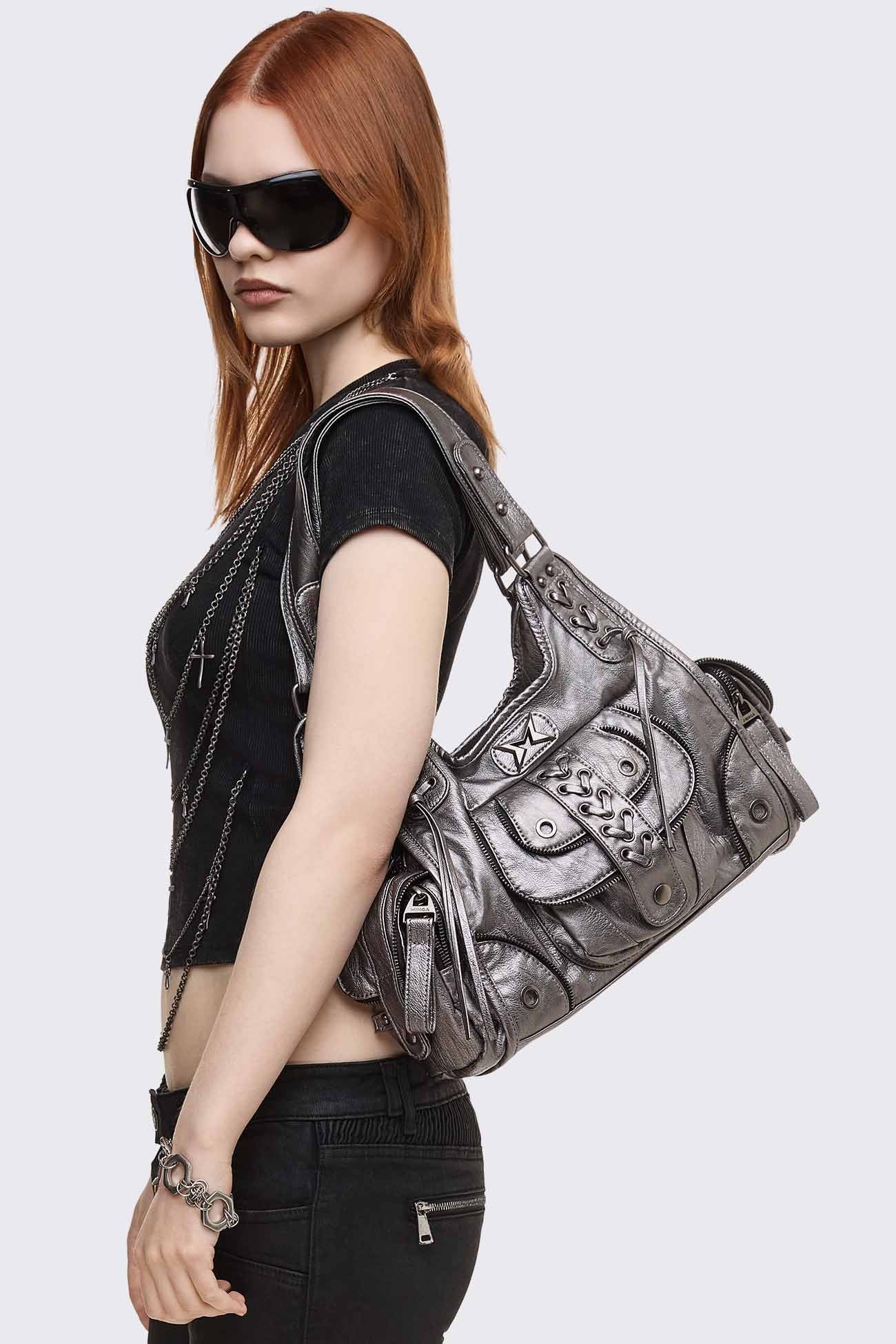 Jules Silver Vegan Leather Shoulder Bag