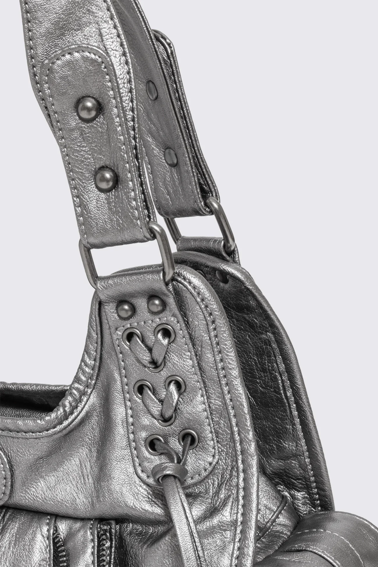 Jules Silver Vegan Leather Shoulder Bag