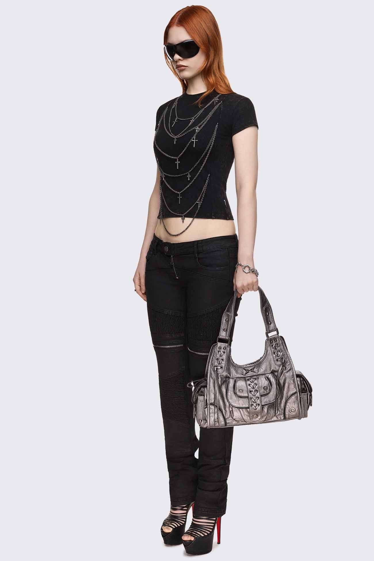 Jules Silver Vegan Leather Shoulder Bag