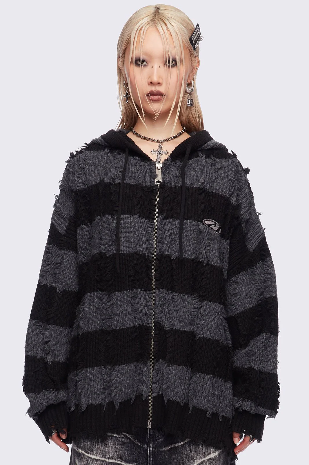 Ellis Grey Knitted Zip-Up Hoodie